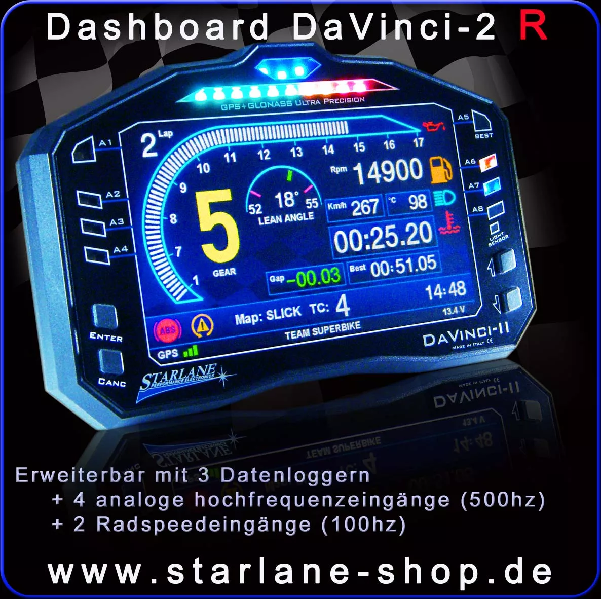 Dashboard für Motorräder mit Farbdisplay. Motorrad Dashboard mit Datarecording