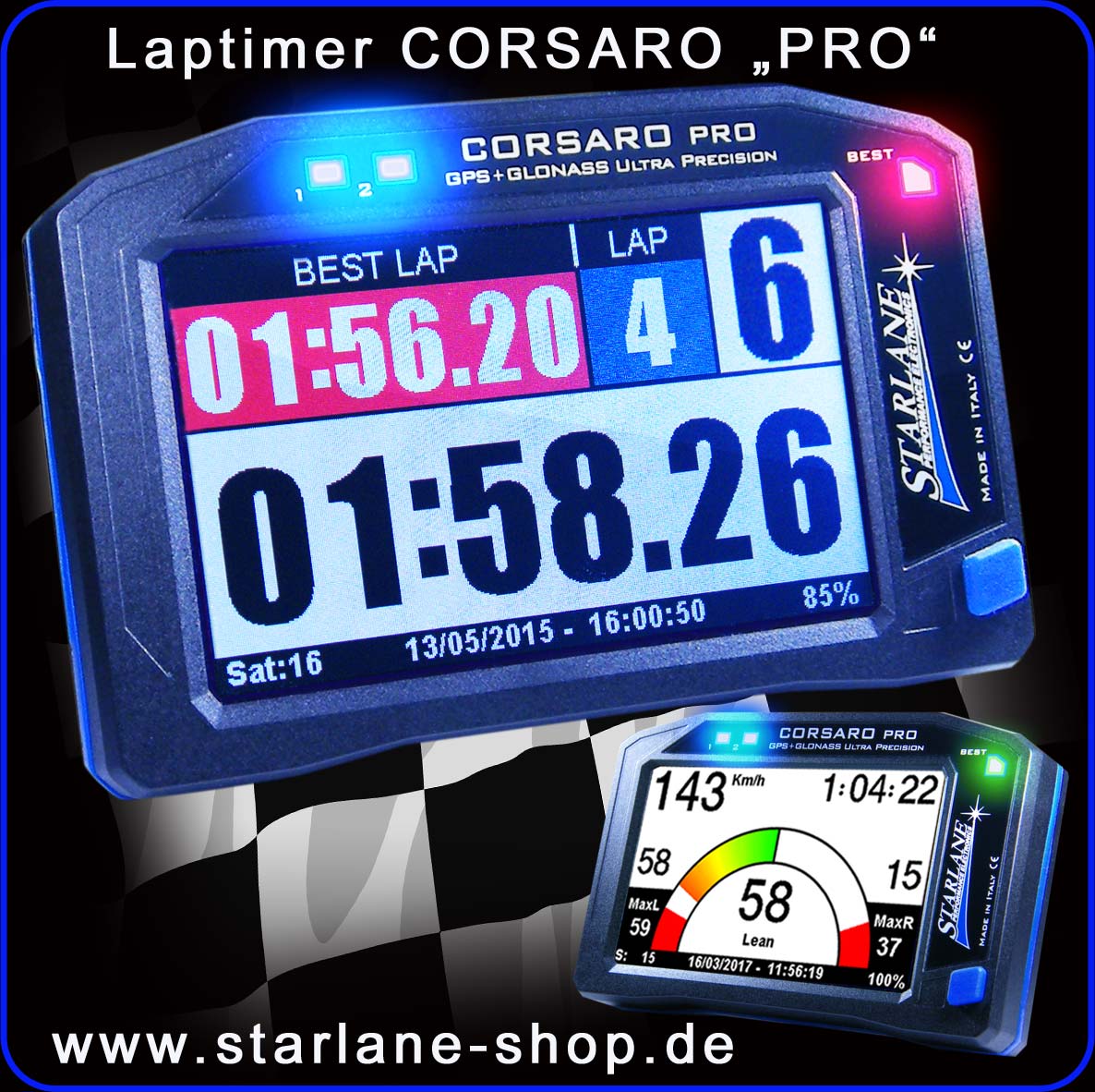 Laptimer Corsaro "PRO" inkl Gyroskop zur Erfassung der Kurvenschräglage
