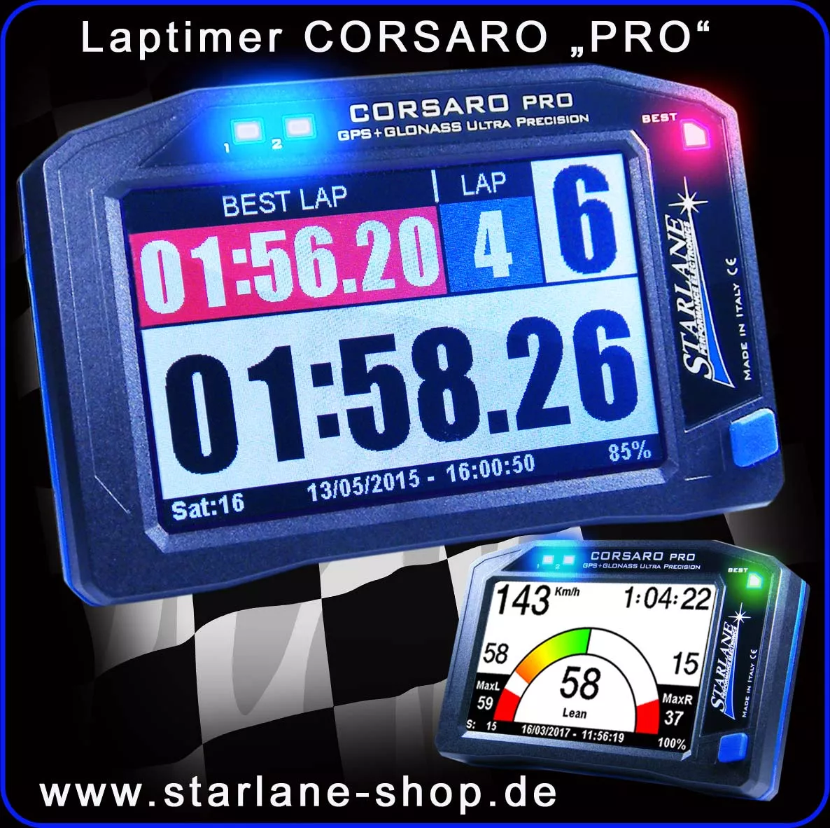 Laptimer Corsaro "PRO" mit internen Gyroskop zur Erfassung der Kurvenschräglage Laptimer Corsaro "PRO" inkl Gyroskop zur Erfassung der Kurvenschräglage