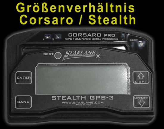 Vergleich der Grösse, Corsaro zu Stealth Laptimer